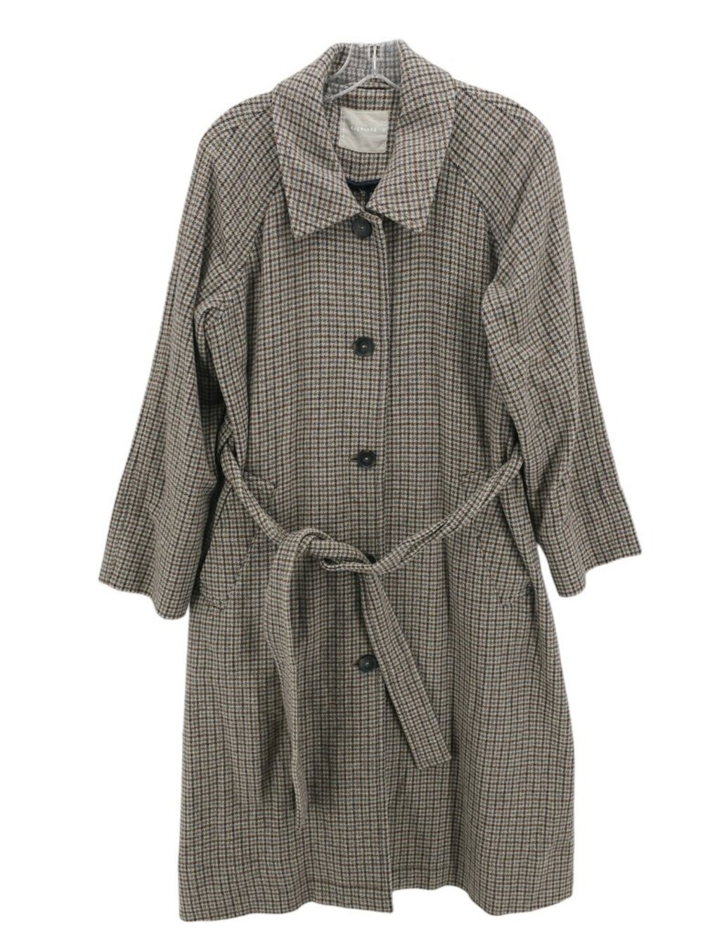 EVERLANE Wool Blend Houndstooth Trench Coat Belted Size SMALL